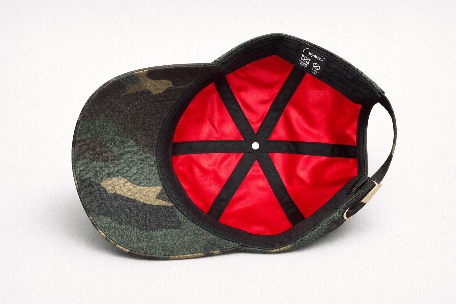Camo CAPPSPIRACY Hat (Red Satin Lined) - Cappin'